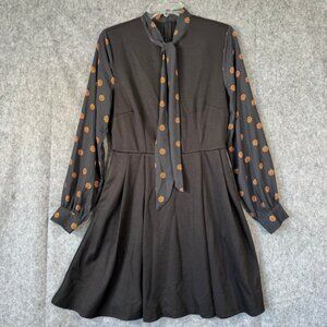 Unique Smak Parlour Dress Womens Large Black Pumpkin Tie Neck Pilgrim Halloween